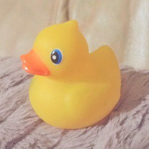Rubber Ducky Duck Toy yellow orange bill blue eye squeek bath dashboard car pool